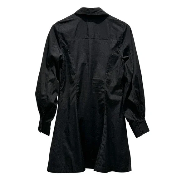 NEW MADEWELL Seamed Long-Sleeve Mini Shirtdress in Poplin Jet Black Size 0 - Picture 5 of 7
